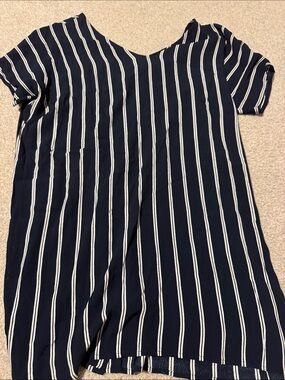 Madewell Navy Blue and White Vertical Stripe Dress